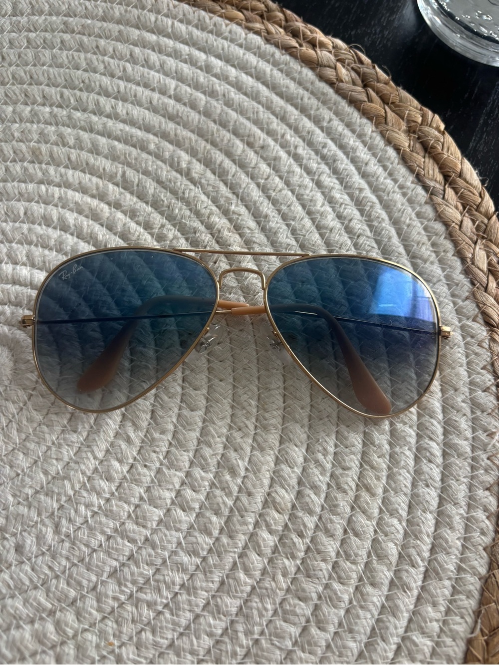 Ray-Ban Gold Frame Aviator Sunglasses with Blue Lenses